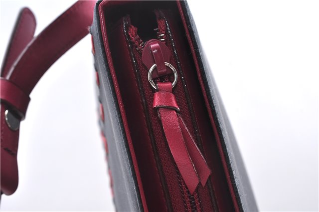 Authentic BURBERRY Nylon Leather Shoulder Hand Bag Black Red 2658E