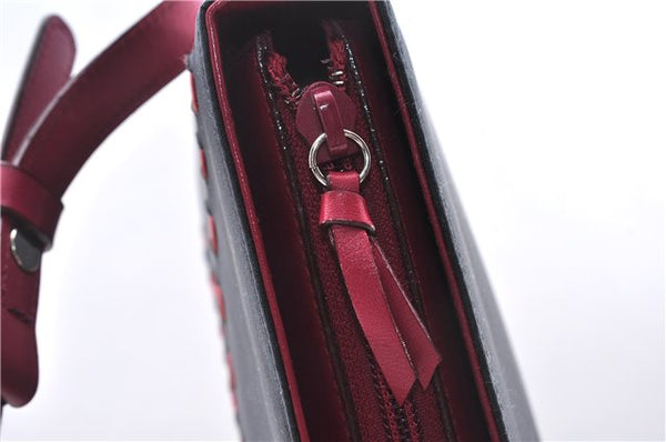Authentic BURBERRY Nylon Leather Shoulder Hand Bag Black Red 2658E