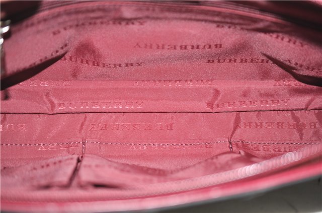 Authentic BURBERRY Nylon Leather Shoulder Hand Bag Black Red 2658E