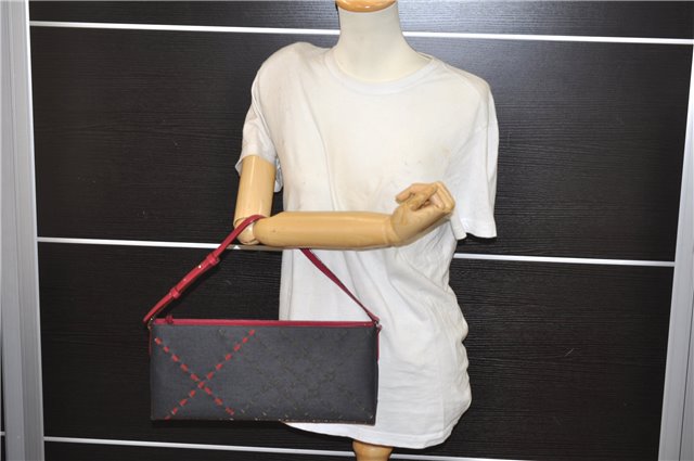 Authentic BURBERRY Nylon Leather Shoulder Hand Bag Black Red 2658E
