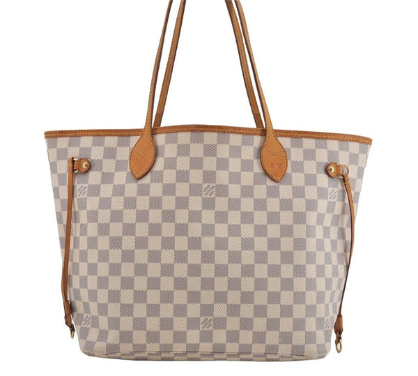 Authentic Louis Vuitton Damier Azur Neverfull MM Tote Bag N51107 LV 2665I