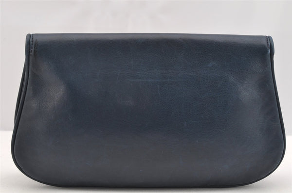 Authentic GUCCI Blondie Vintage Clutch Hand Bag Purse Leather Navy Blue 2667I
