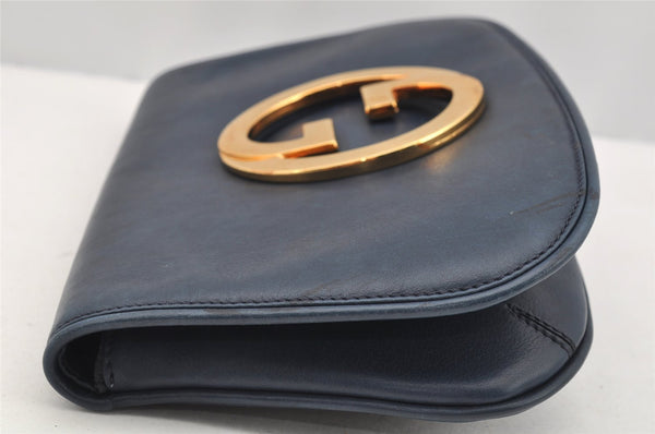Authentic GUCCI Blondie Vintage Clutch Hand Bag Purse Leather Navy Blue 2667I