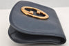 Authentic GUCCI Blondie Vintage Clutch Hand Bag Purse Leather Navy Blue 2667I