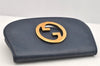 Authentic GUCCI Blondie Vintage Clutch Hand Bag Purse Leather Navy Blue 2667I