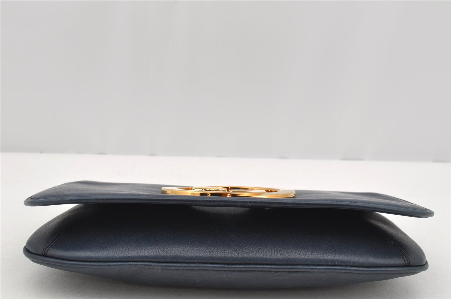Authentic GUCCI Blondie Vintage Clutch Hand Bag Purse Leather Navy Blue 2667I