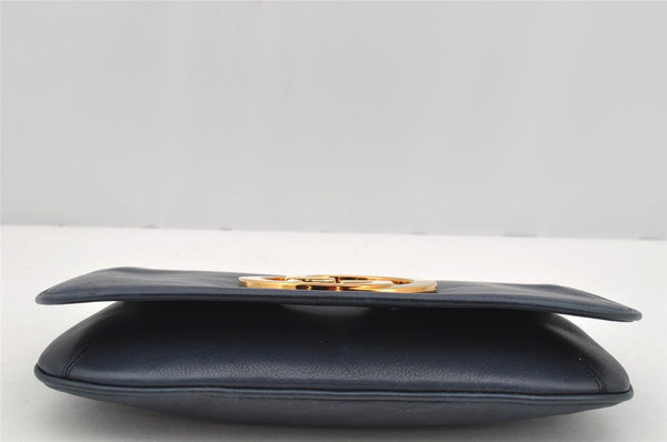 Authentic GUCCI Blondie Vintage Clutch Hand Bag Purse Leather Navy Blue 2667I