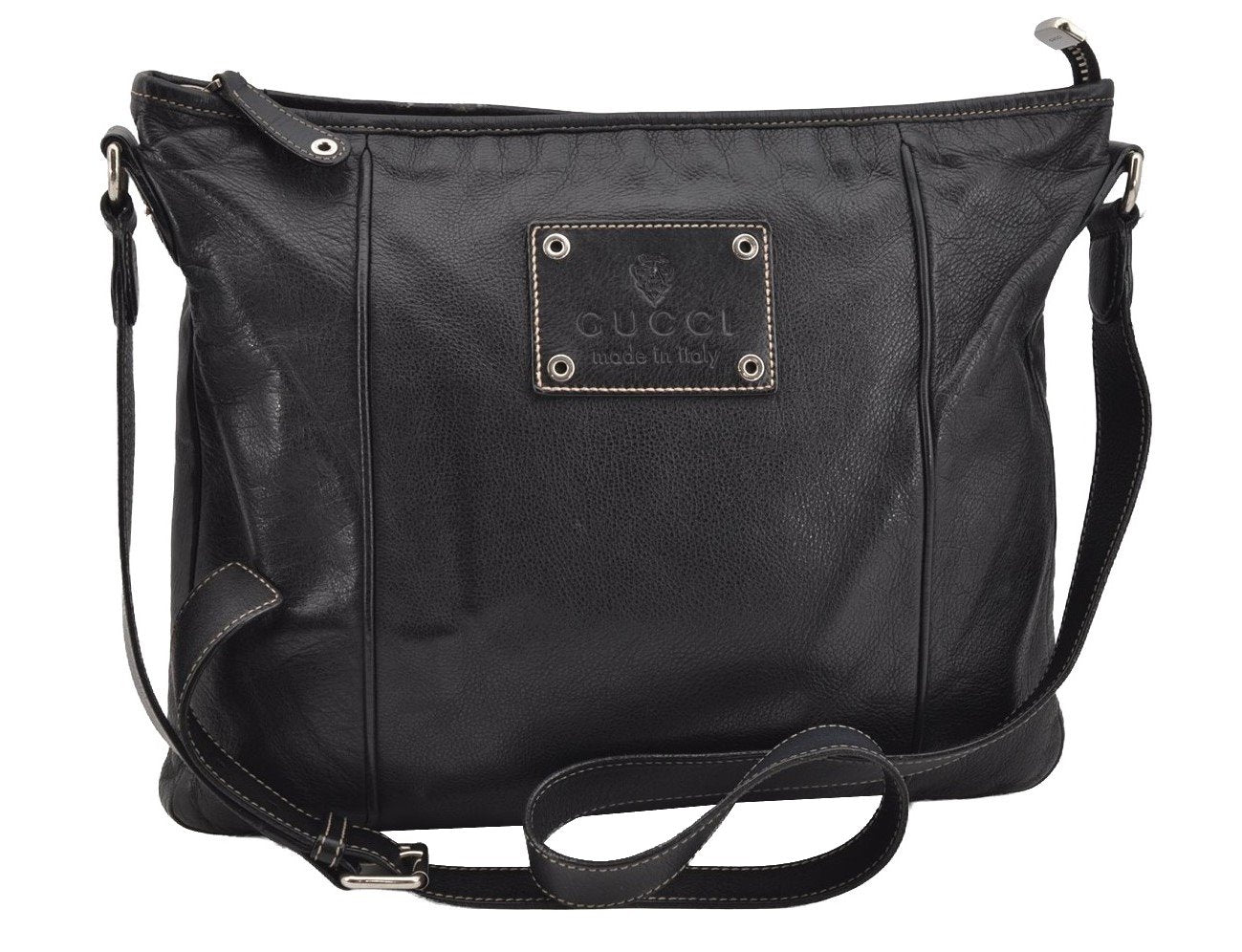 Authentic GUCCI Hysteria Vintage Shoulder Cross Body Bag Leather Black 2668I