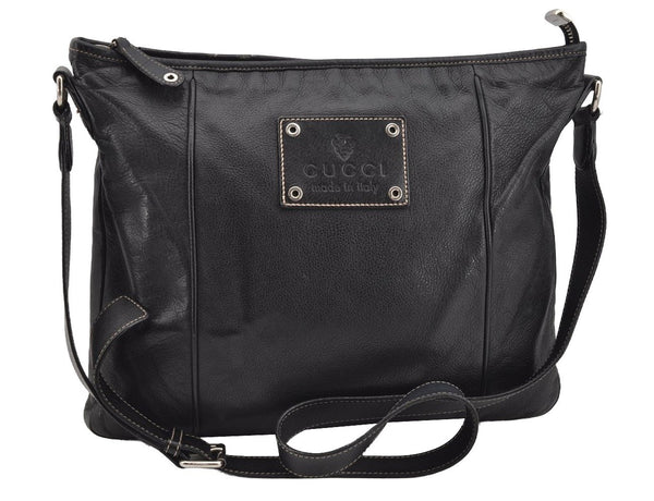 Authentic GUCCI Hysteria Vintage Shoulder Cross Body Bag Leather Black 2668I