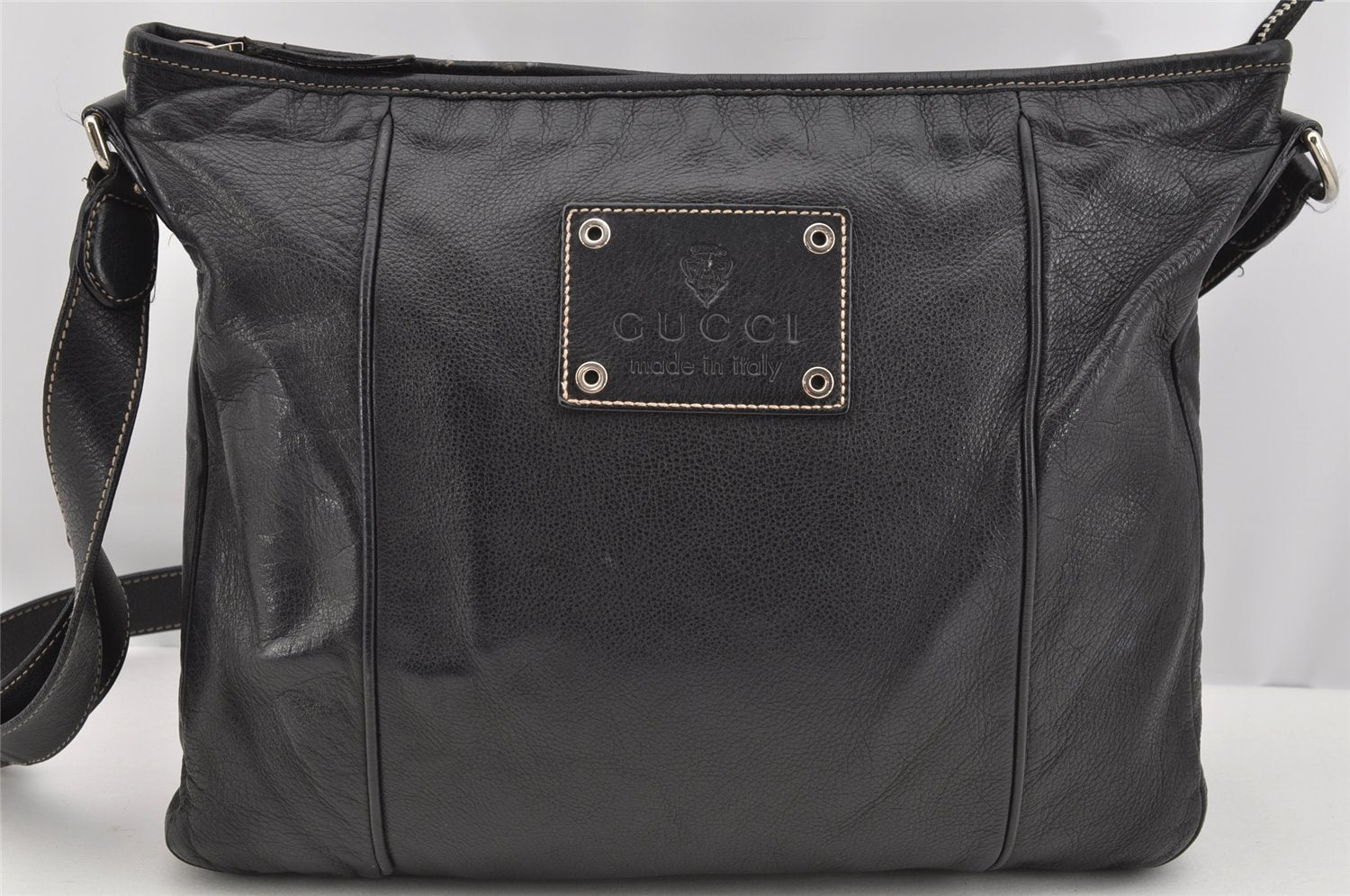 Authentic GUCCI Hysteria Vintage Shoulder Cross Body Bag Leather Black 2668I
