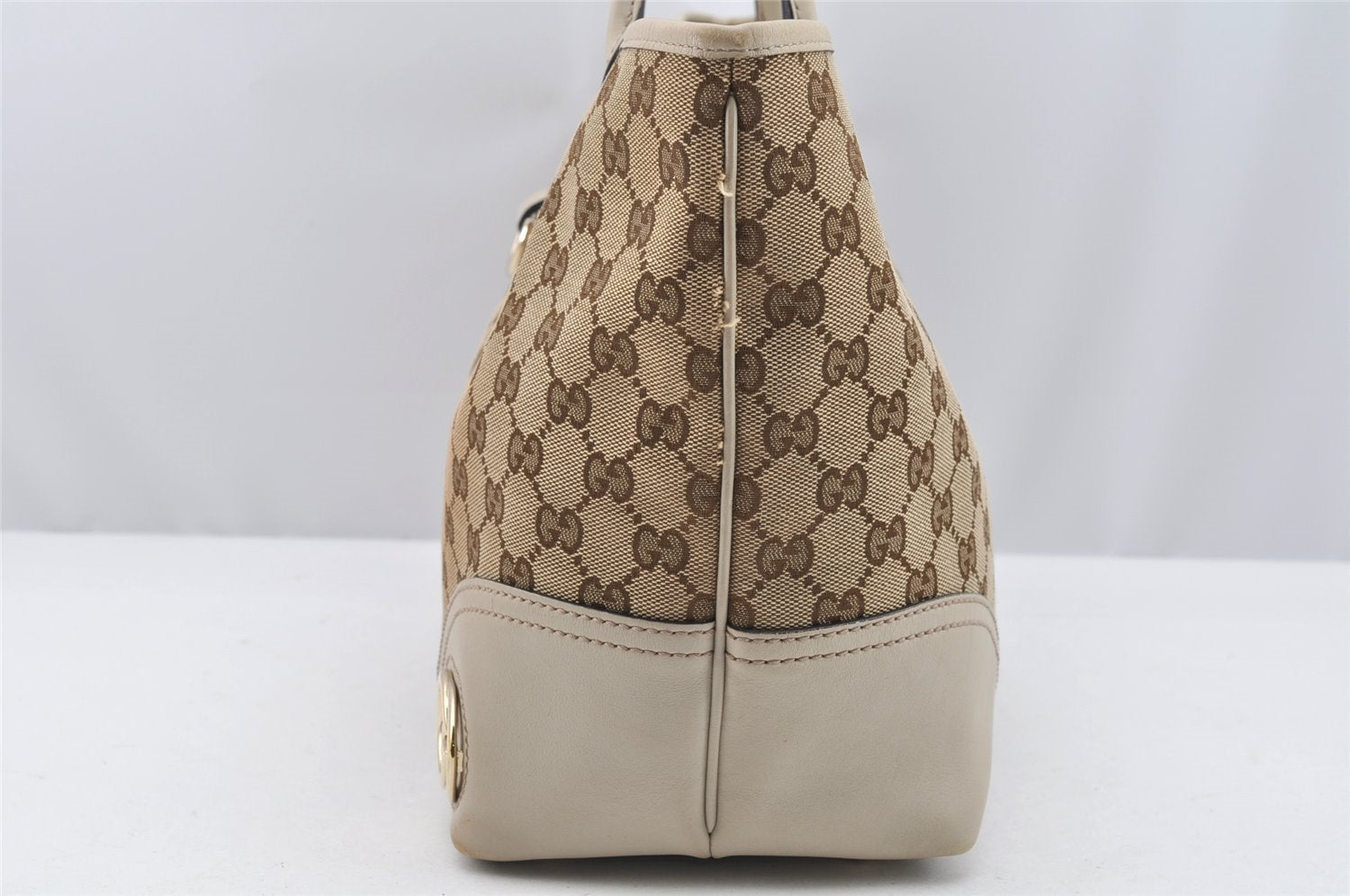 Authentic GUCCI New Britt Shoulder Tote Bag GG Canvas Leather 169946 Brown 2672I