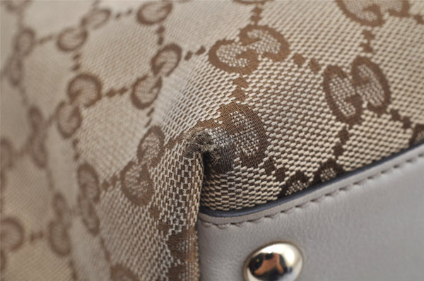 Authentic GUCCI New Britt Shoulder Tote Bag GG Canvas Leather 169946 Brown 2672I