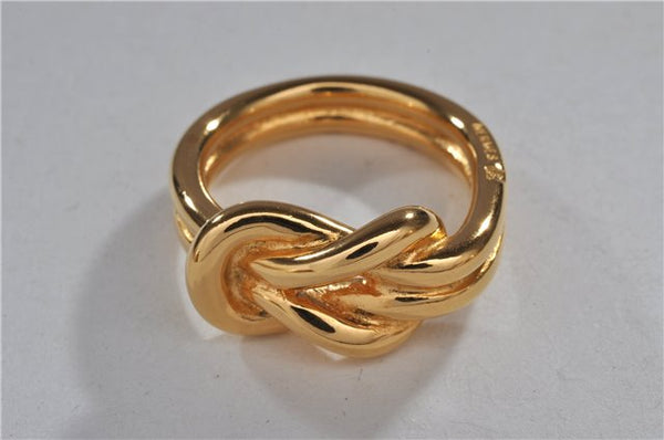 Authentic HERMES Scarf Ring Atame Circle Knot Design Gold Tone Box 2674F