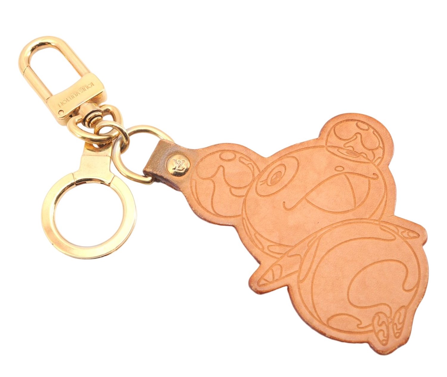 Auth Louis Vuitton Porte Cles Panda Charm Key Ring Leather Gold M62637 LV 2678E