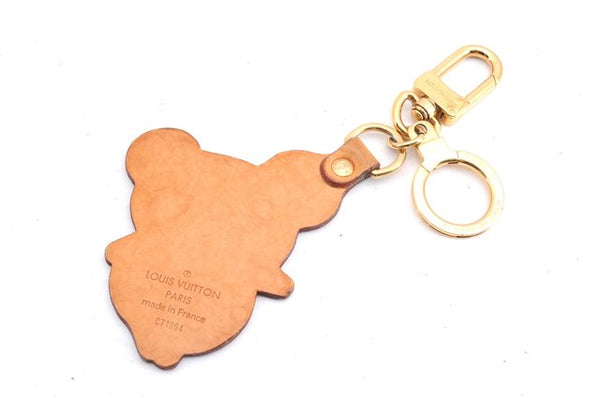 Auth Louis Vuitton Porte Cles Panda Charm Key Ring Leather Gold M62637 LV 2678E