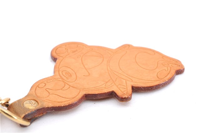 Auth Louis Vuitton Porte Cles Panda Charm Key Ring Leather Gold M62637 LV 2678E