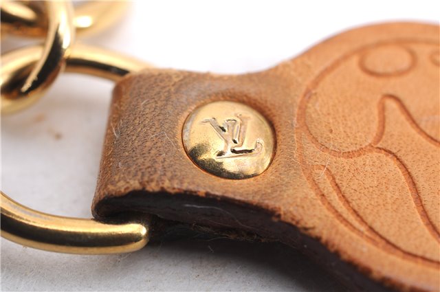 Auth Louis Vuitton Porte Cles Panda Charm Key Ring Leather Gold M62637 LV 2678E