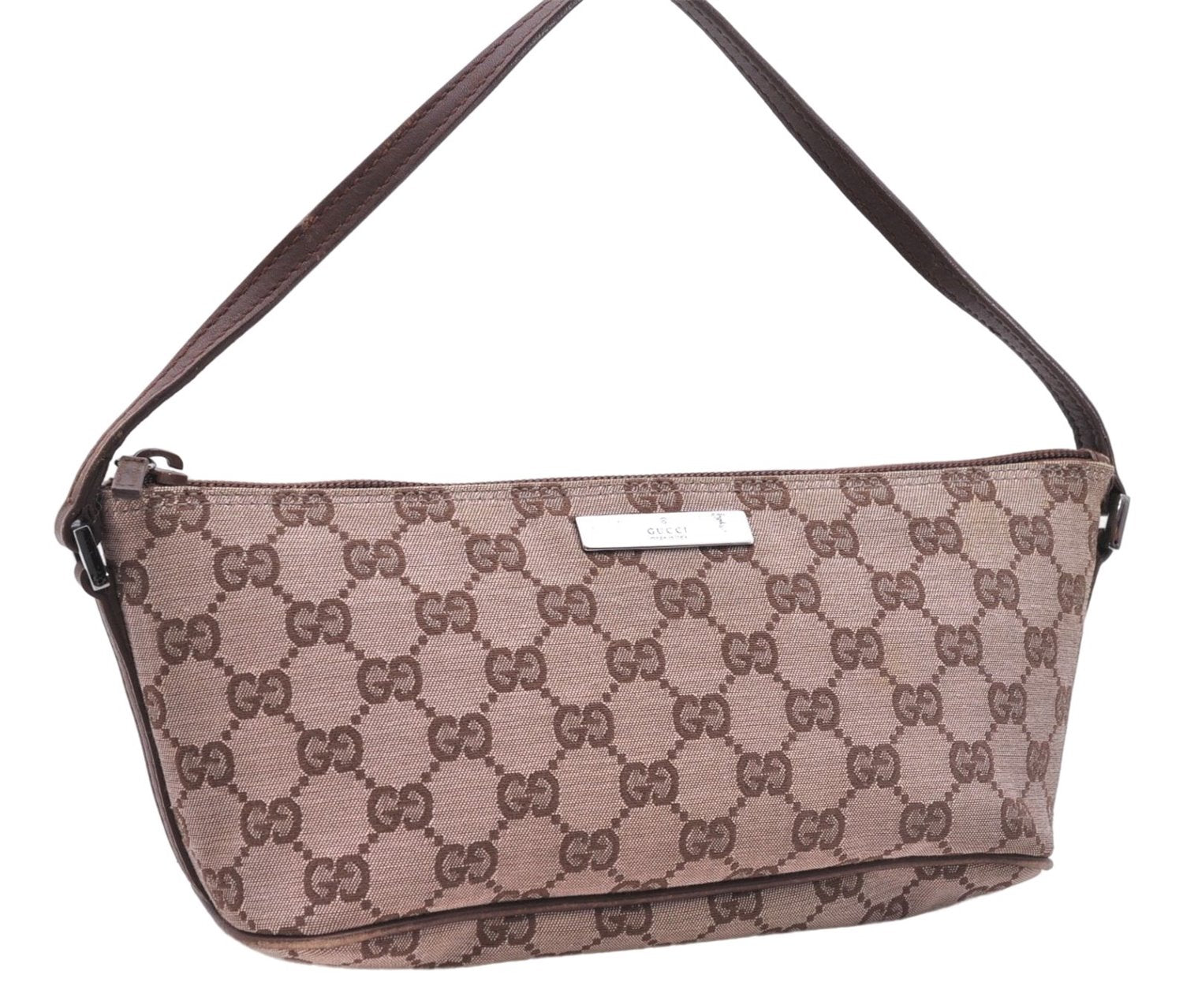 Authentic GUCCI Accessory Hand Pouch Purse GG Canvas Leather 0391103 Brown 2679E