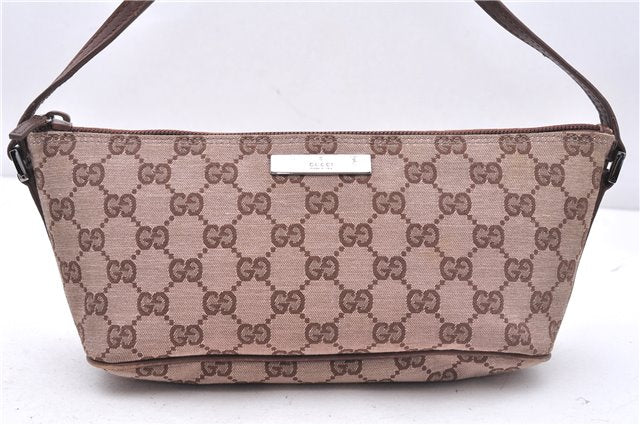 Authentic GUCCI Accessory Hand Pouch Purse GG Canvas Leather 0391103 Brown 2679E