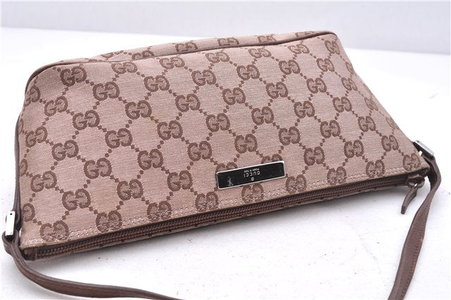 Authentic GUCCI Accessory Hand Pouch Purse GG Canvas Leather 0391103 Brown 2679E