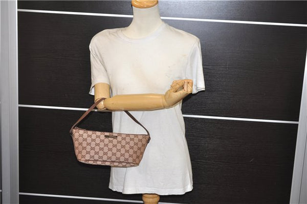 Authentic GUCCI Accessory Hand Pouch Purse GG Canvas Leather 0391103 Brown 2679E
