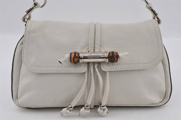 Authentic GUCCI Bamboo Chain Shoulder Hand Bag Purse Leather 235320 White 2680I
