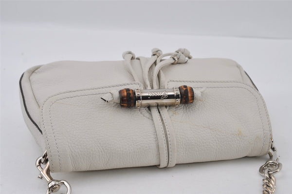 Authentic GUCCI Bamboo Chain Shoulder Hand Bag Purse Leather 235320 White 2680I