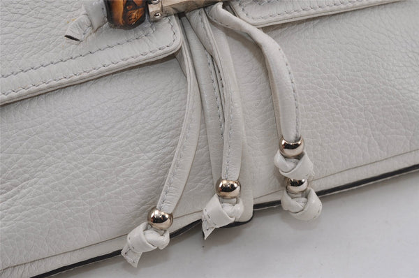 Authentic GUCCI Bamboo Chain Shoulder Hand Bag Purse Leather 235320 White 2680I