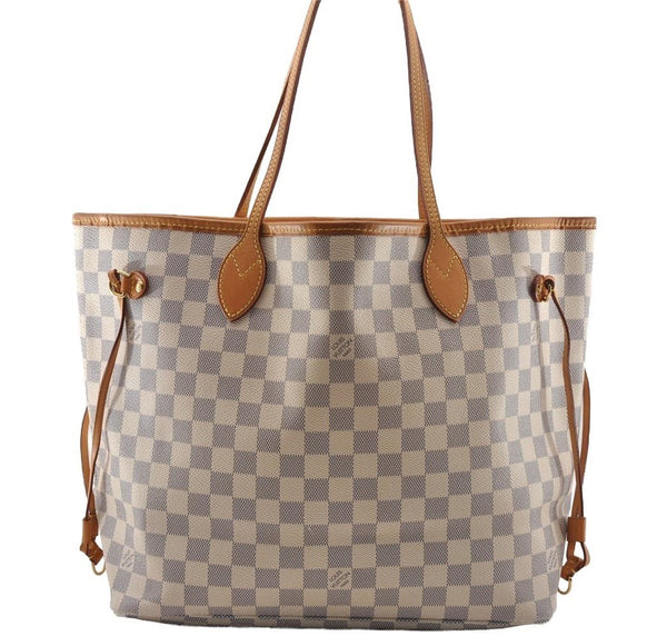 Authentic Louis Vuitton Damier Azur Neverfull MM Tote Bag N51107 LV 2682I