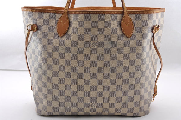 Authentic Louis Vuitton Damier Azur Neverfull MM Tote Bag N51107 LV 2682I