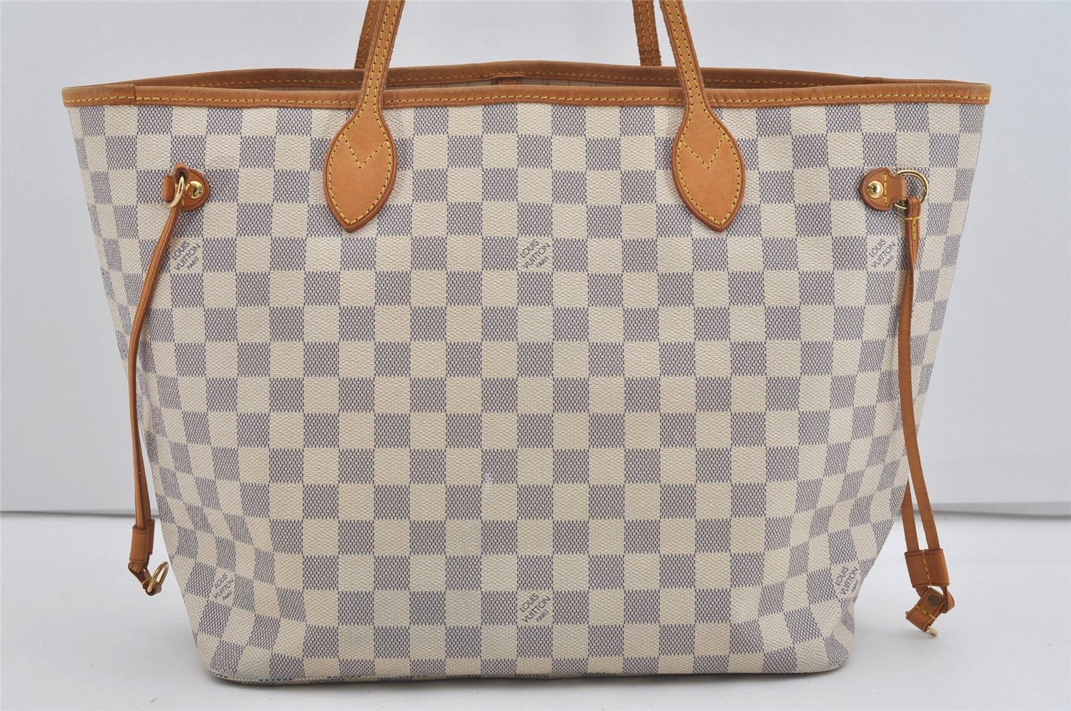 Authentic Louis Vuitton Damier Azur Neverfull MM Tote Bag N51107 LV 2683I