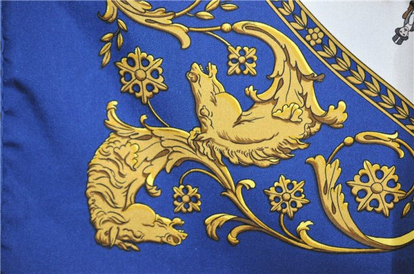 Authentic HERMES Carre 90 Scarf "LA PROMENADE DE LONGCHAMPS" Silk Blue Box 2689F