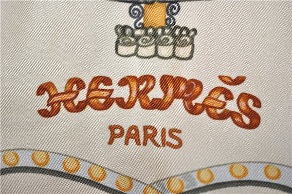 Authentic HERMES Carre 90 Scarf "paperole" Silk Light Green Orange 2690F