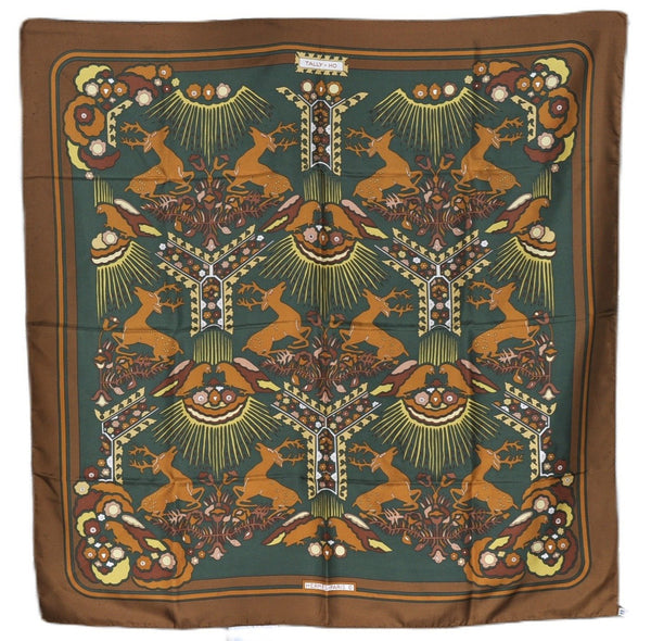 Authentic HERMES Carre 90 Scarf "TALLY-HO" Silk Brown 2691F