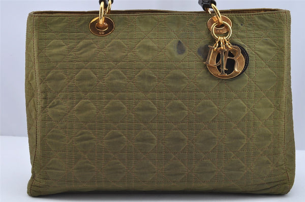 Authentic Christian Dior Lady Dior Cannage Nylon Shoulder Bag Green CD 2691I