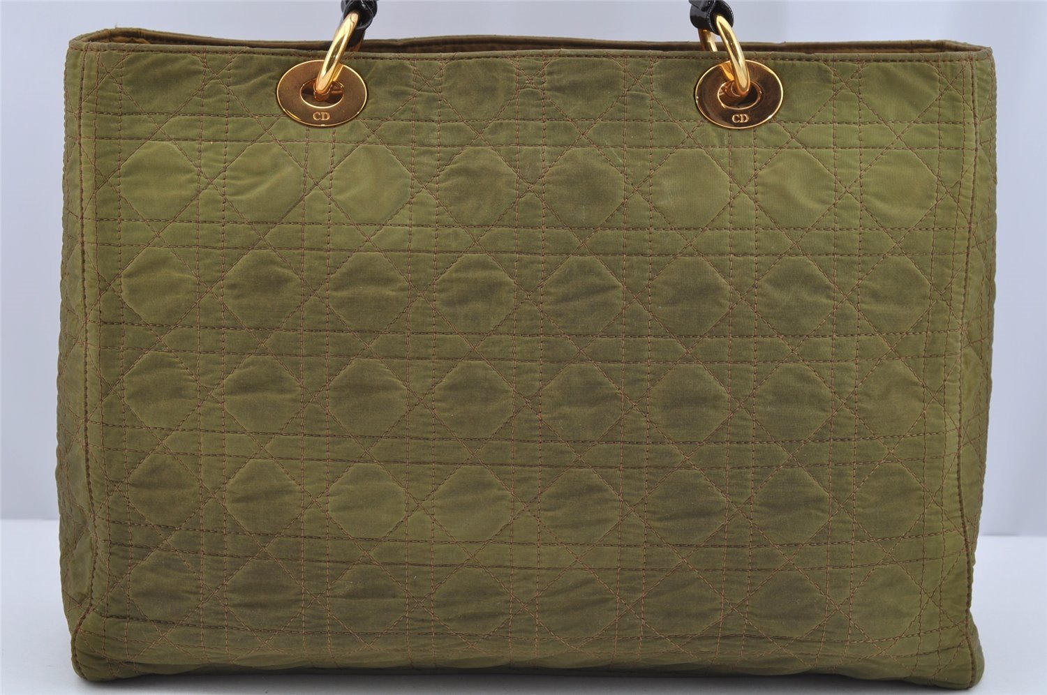 Authentic Christian Dior Lady Dior Cannage Nylon Shoulder Bag Green CD 2691I