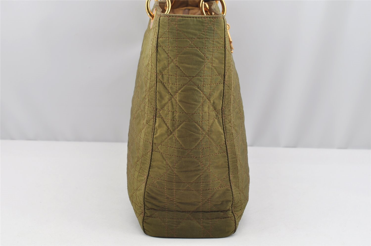 Authentic Christian Dior Lady Dior Cannage Nylon Shoulder Bag Green CD 2691I