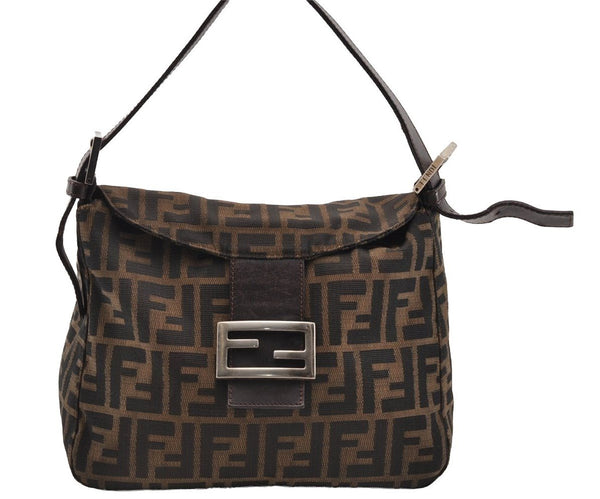 Authentic FENDI Zucca Mamma Baguette Shoulder Bag Canvas Leather Brown 2702I
