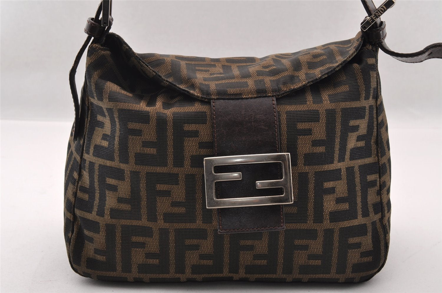 Authentic FENDI Zucca Mamma Baguette Shoulder Bag Canvas Leather Brown 2702I