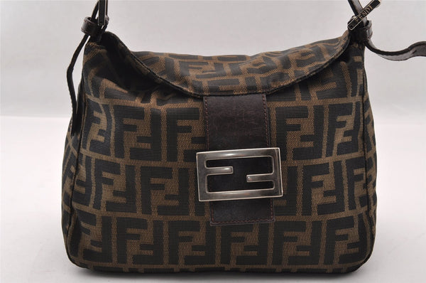 Authentic FENDI Zucca Mamma Baguette Shoulder Bag Canvas Leather Brown 2702I