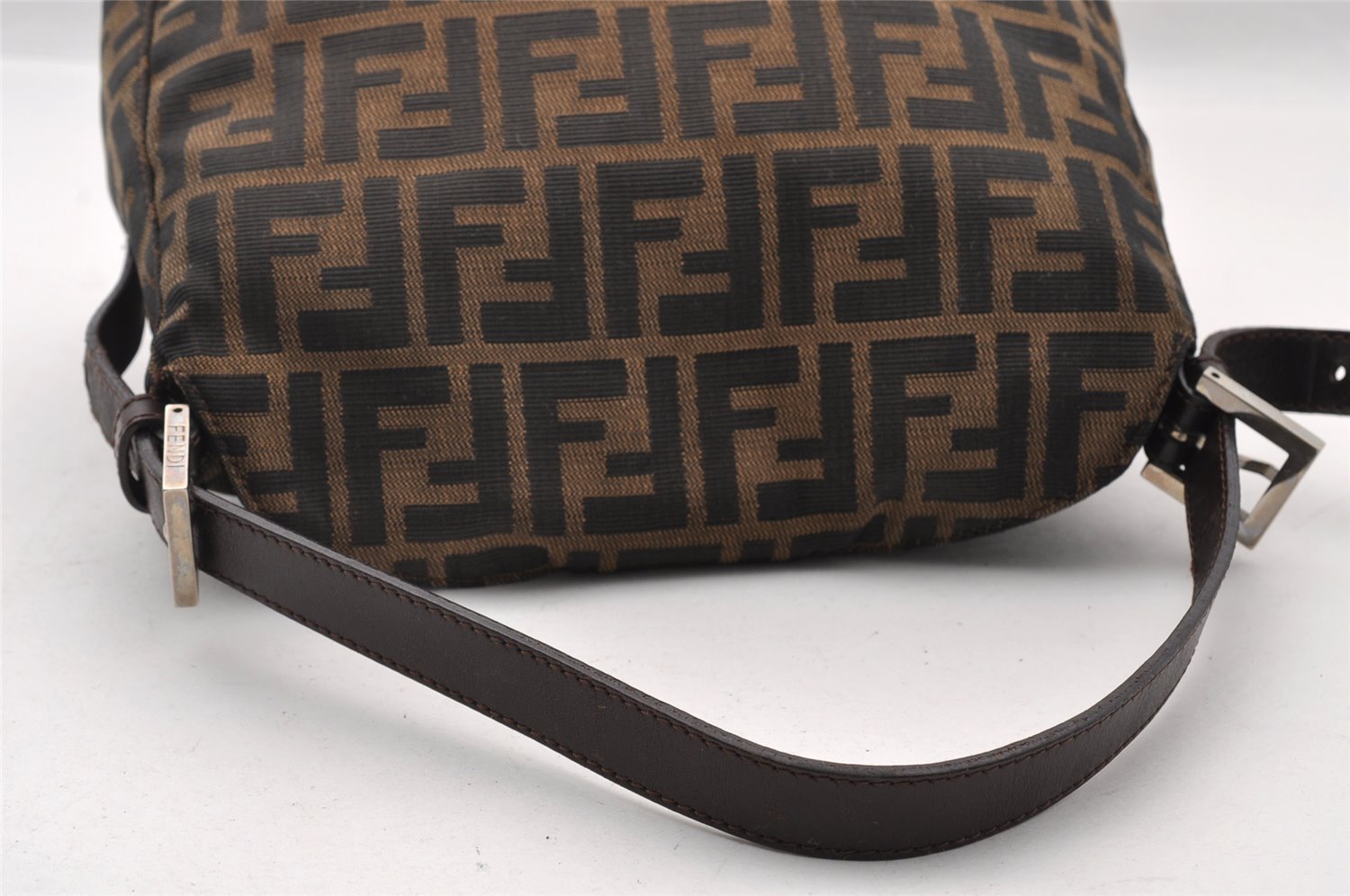 Authentic FENDI Zucca Mamma Baguette Shoulder Bag Canvas Leather Brown 2702I