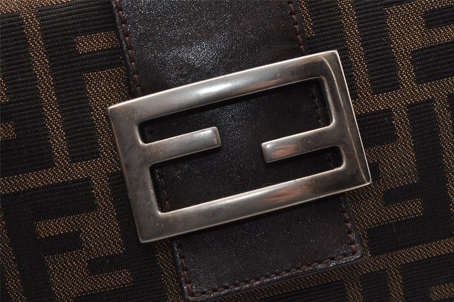 Authentic FENDI Zucca Mamma Baguette Shoulder Bag Canvas Leather Brown 2702I