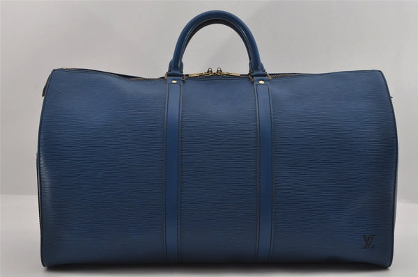 Authentic Louis Vuitton Epi Keepall 50 Boston Travel Bag Blue M42965 LV 2707I