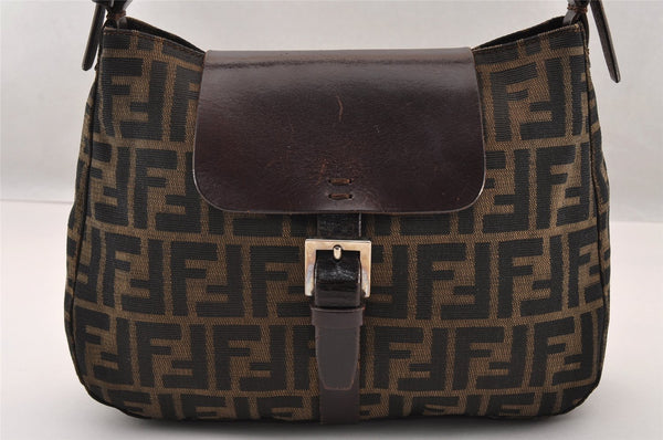Authentic FENDI Zucca Vintage Shoulder Bag Purse Canvas Leather Brown 2709I