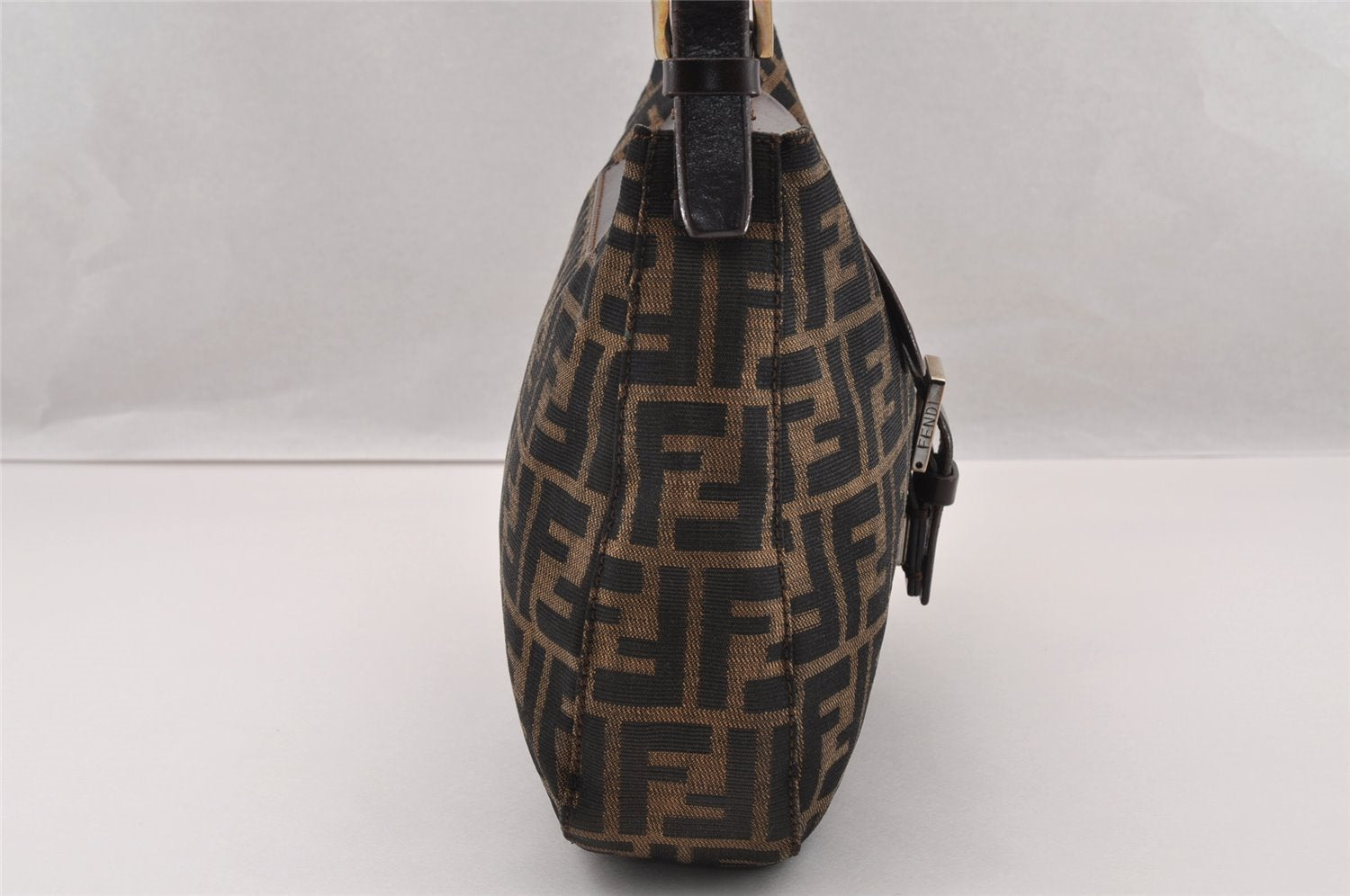 Authentic FENDI Zucca Vintage Shoulder Bag Purse Canvas Leather Brown 2709I