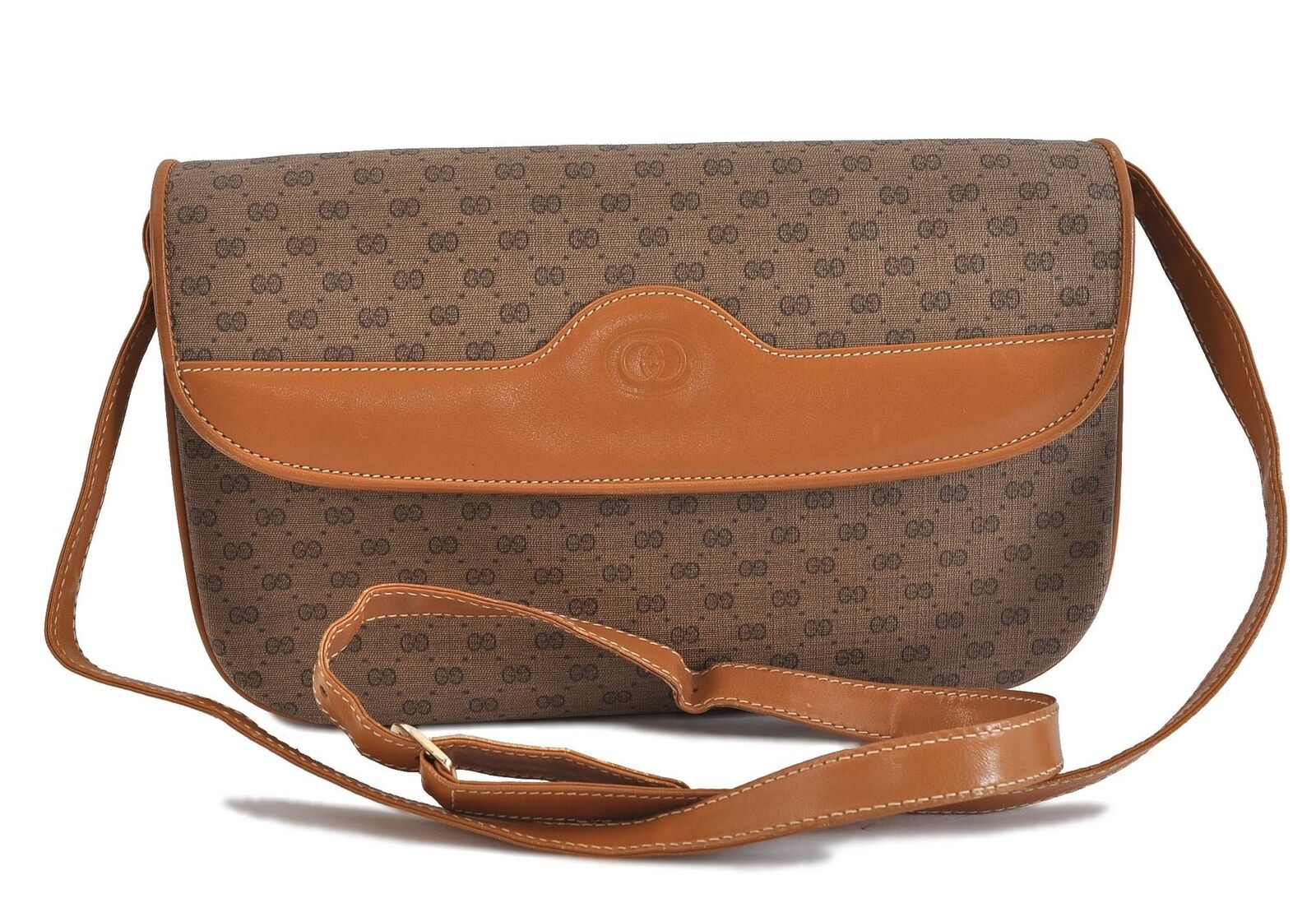 Authentic GUCCI Micro GG PVC Leather Shoulder Cross Body Bag Purse Brown 2710C