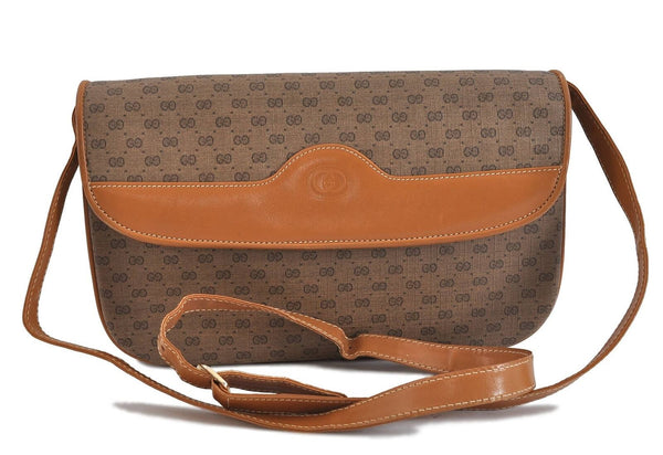 Authentic GUCCI Micro GG PVC Leather Shoulder Cross Body Bag Purse Brown 2710C