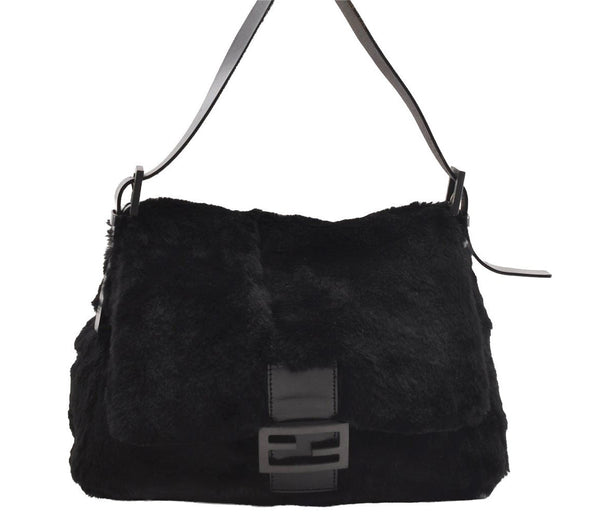 Authentic FENDI Mamma Baguette Shoulder Hand Bag Unborn Calf Leather Black 2710I