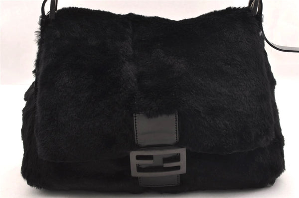 Authentic FENDI Mamma Baguette Shoulder Hand Bag Unborn Calf Leather Black 2710I