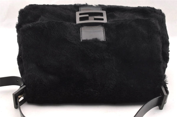Authentic FENDI Mamma Baguette Shoulder Hand Bag Unborn Calf Leather Black 2710I